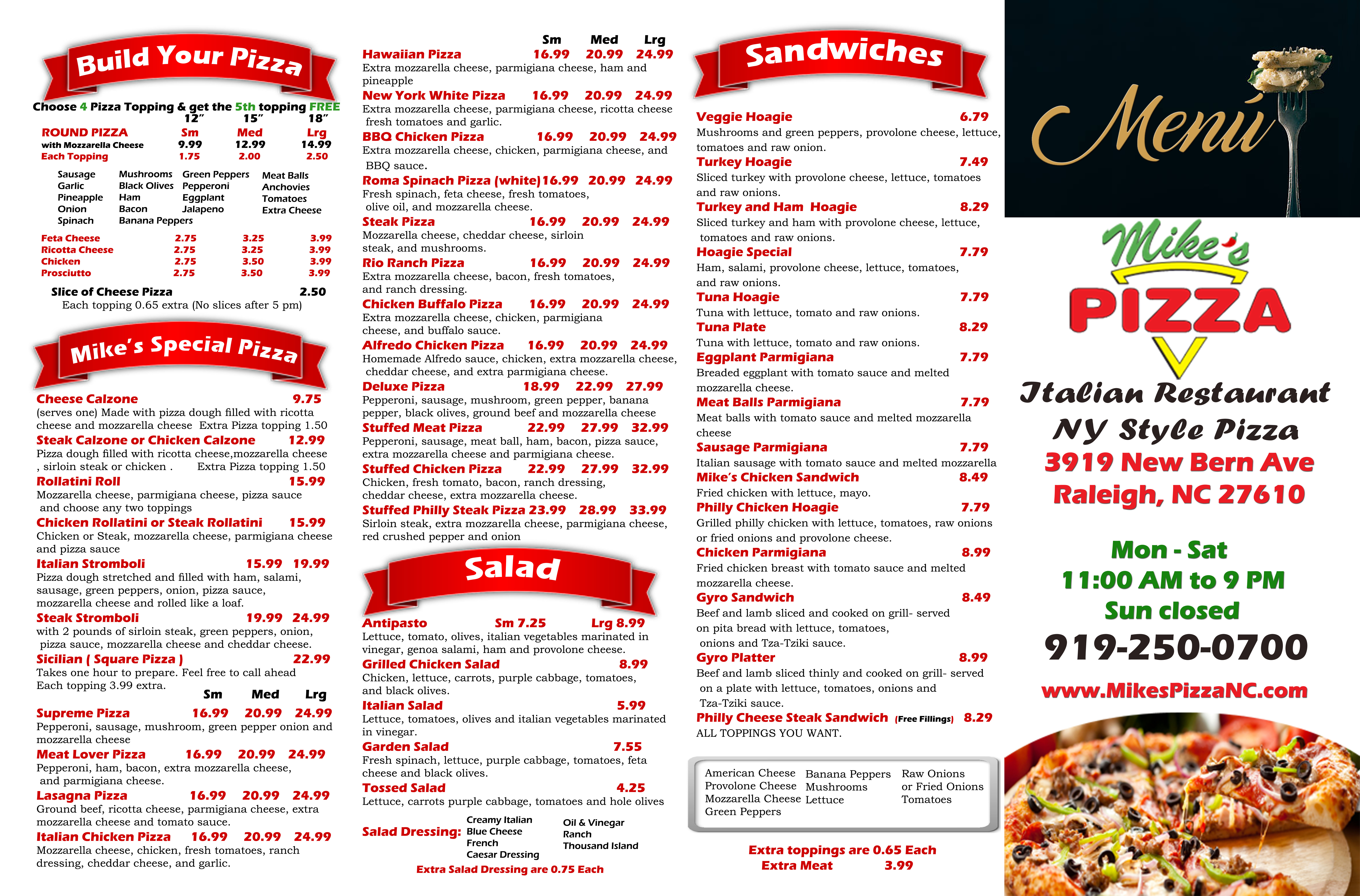 Mike's Pizza Menu